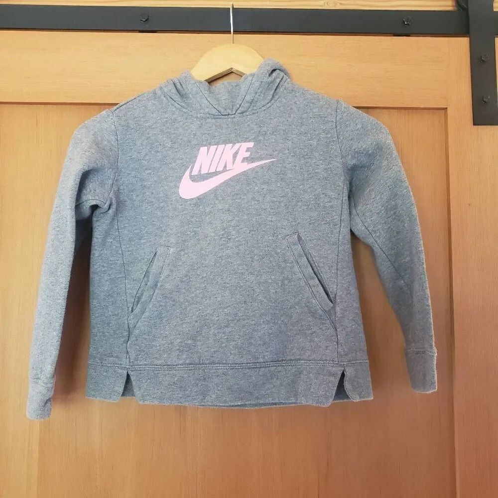 Nike Hoodie Girls Small Gray Pink Spellout Sweatshirt Sweater Hooded Pocket Yout